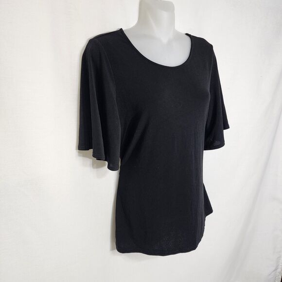 Green Envelope LA Women’s Top Size Medium Black Short Sleeves Tie Back Keyhole - Picture 4 of 8